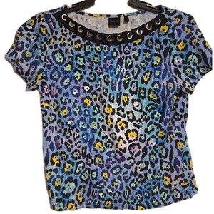Women's Rafaella Short Sleeve Leopard Top Blouse Size LP Large Petite